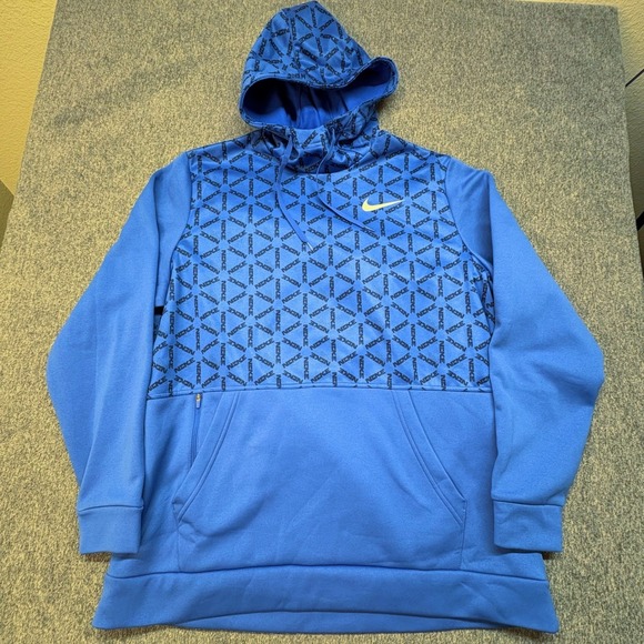 Nike Therma-FIT Mens XL Blue All Over Logo Print Hoodie - Picture 2 of 13